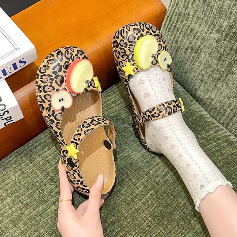 Women Shoes Japan - Retro Leopard Print Ballet Hole Shoes