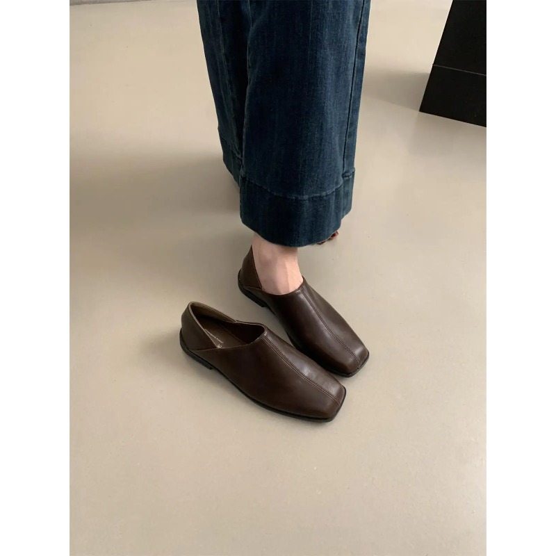 Retro Square Head Flat Leather - Loafer Flat Women ulasan dan harga