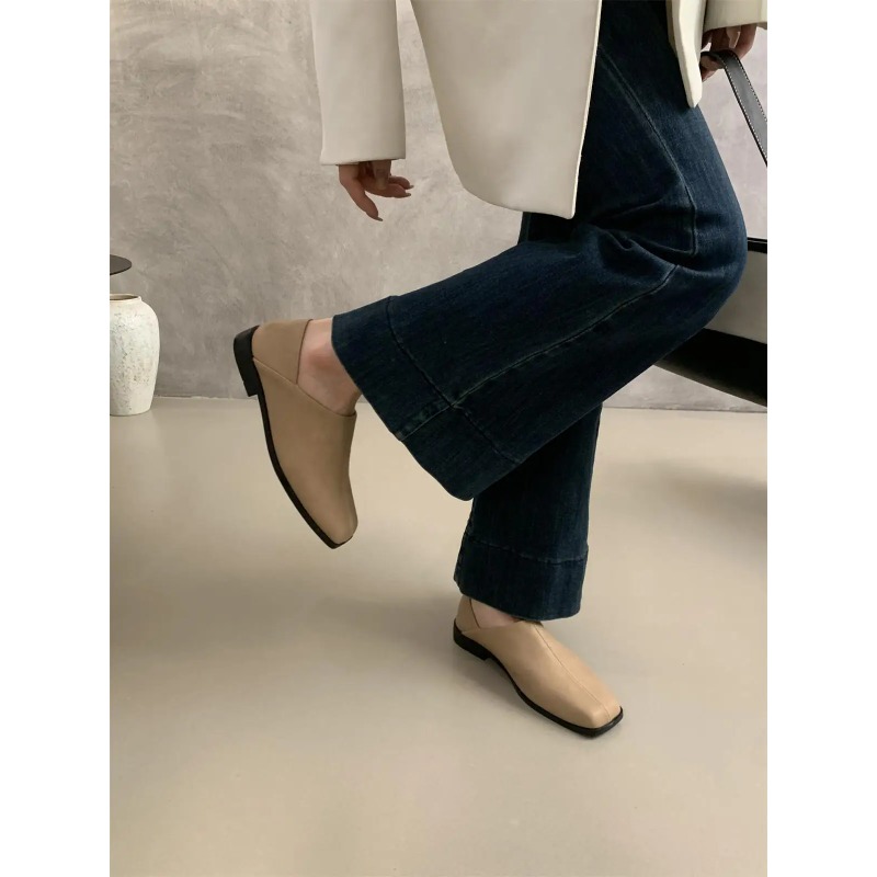 Retro Square Head Flat Leather - Loafer Flat Women ulasan dan harga