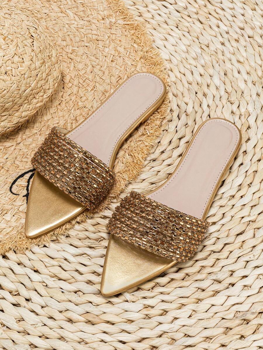 Pointed Toe Rhinestone Slip-On - Pointed Toe Flat ulasan dan harga