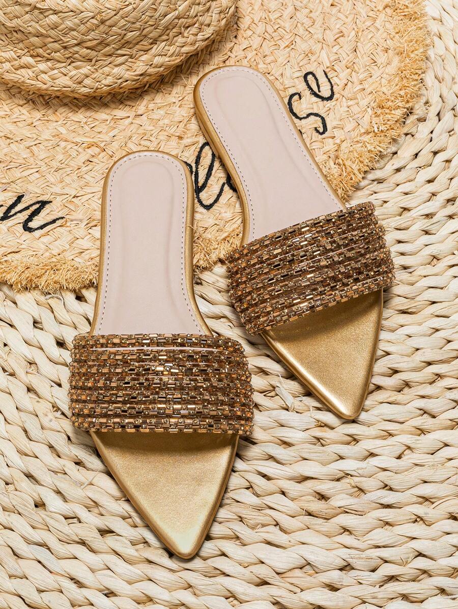Pointed Toe Rhinestone Slip-On - Pointed Toe Flat ulasan dan harga