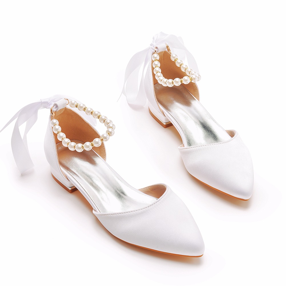 Wedding Shoes Bride Flat Heel  - Pointed Toe Flat ulasan dan harga